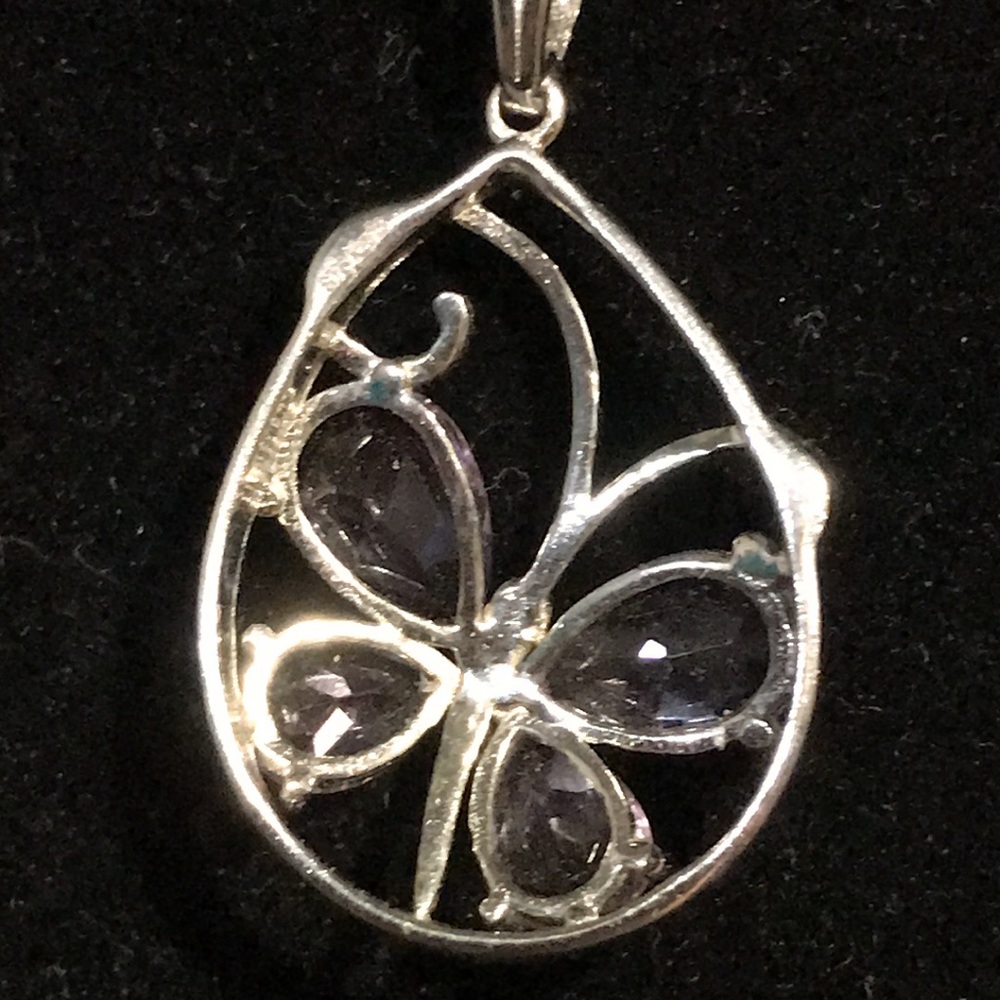 Necklace - Stainless Steel - Rose de France Amethyst - Butterfly - Picture 3 of 4